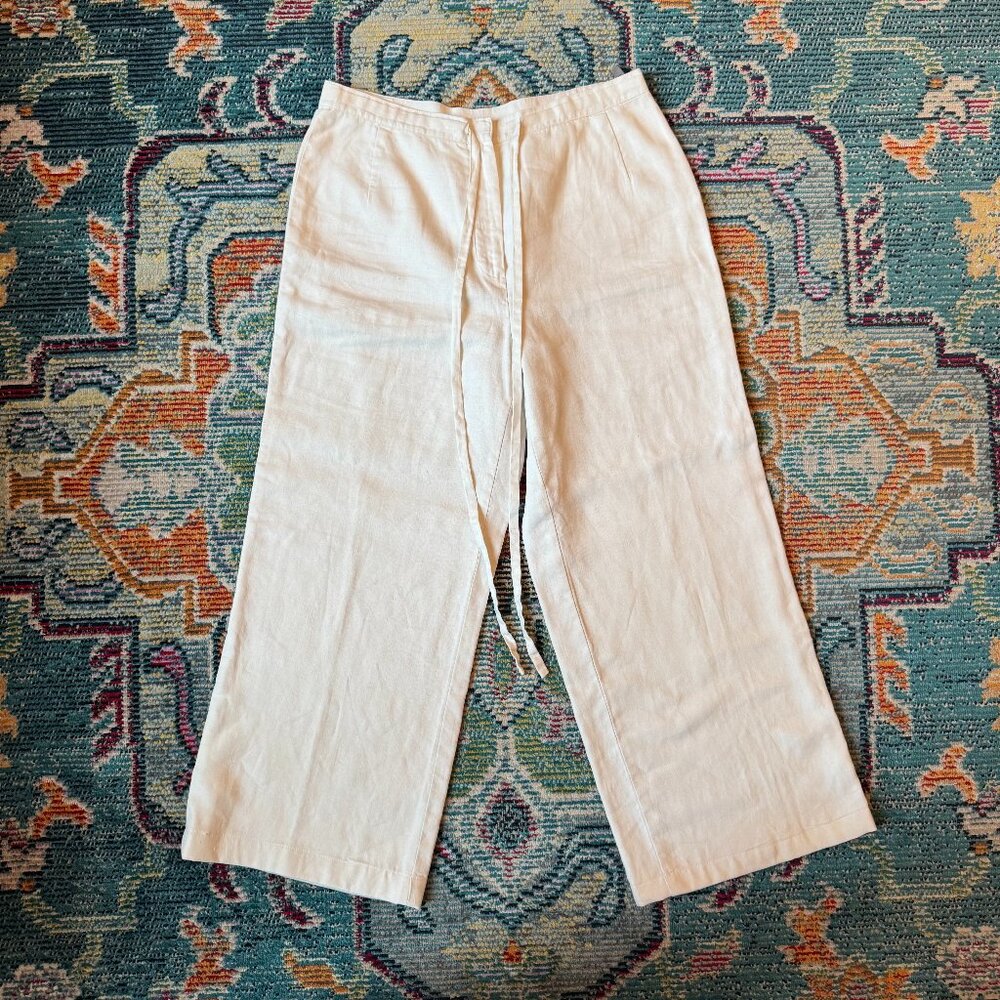 Jaeger White Linen Wide Leg High Waisted Pants size 6